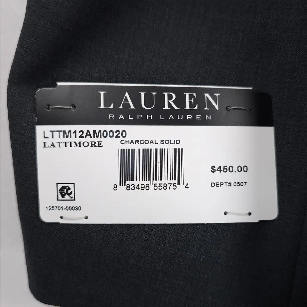 Lauren Ralph Lauren Mens Classic Fit Suit Jacket 46L Charcoal Solid Stretch Wool